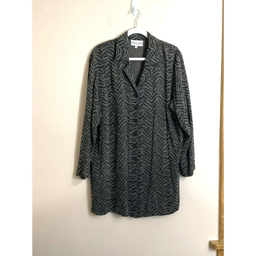 Vintage David Dart Womens Zebra Print Button Up Shirt 1X Grey 90s Goth